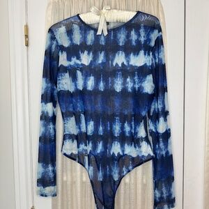 Missguided Mesh Tie Dye Blue Bodysuit US 8